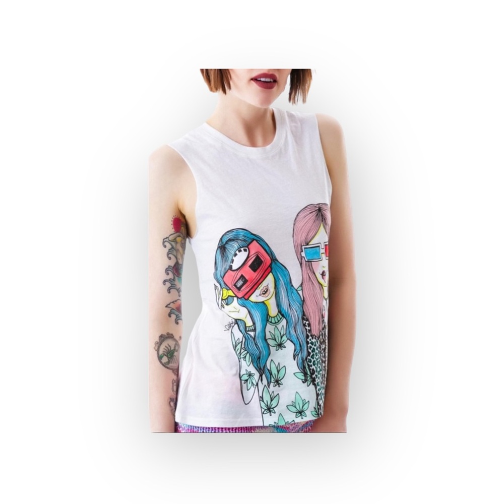 VHTF: Valfre ☻ Vision Girls Weed 3D Muscle Tee ☻ Hand Drawn Graphics ☻︎ Small ☻︎ - Picture 14 of 16